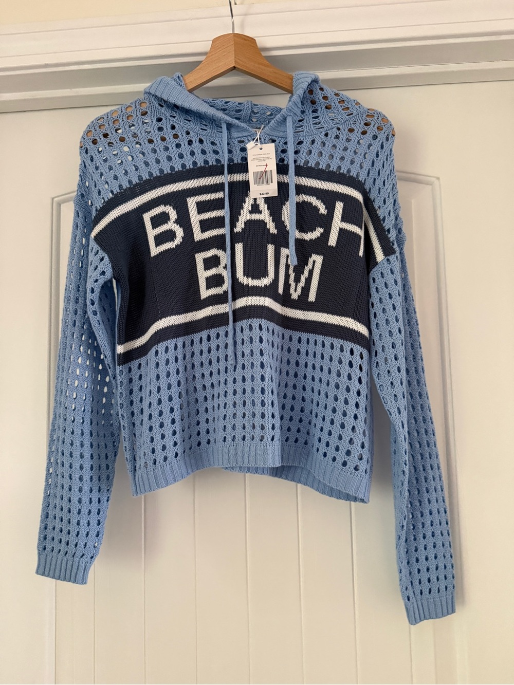 Beach Bum Hooded Open-Knit Sweater - Light Blue